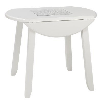 36" Round White Shell Insert Drop Leaf Table