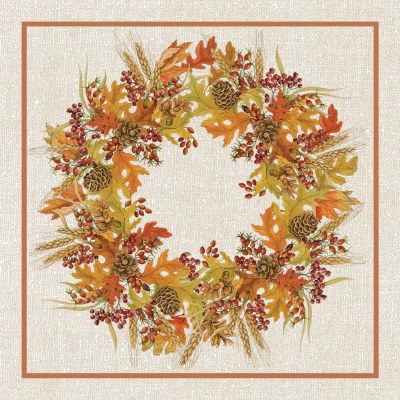 5" Square Harvest Wreath Beverage Napkin Fall and Thanksgiving