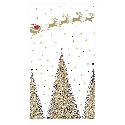 8" x 5" Gold and Black Trees With Santa Sled Guest Towel