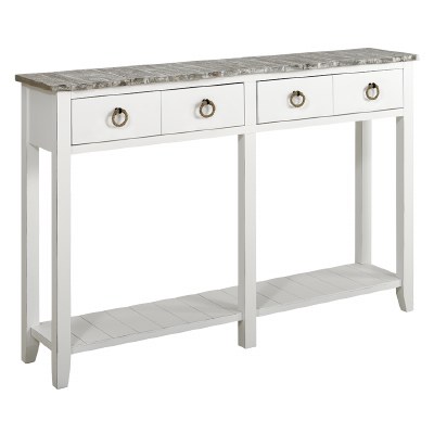 54" Boardwalk Top With White Base 2 Drawer Shelf Console