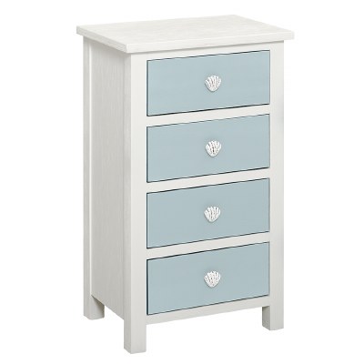 31" White and Glacier Blue 4 Drawer Shell Knob Cabinet