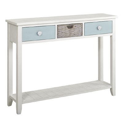 48" White and Glacier Blue 2 Drawer 1 Basket Console