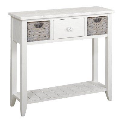 36" White 1 Drawer With Shell Knob and 2 Basket Console