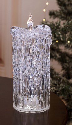 4" LED Wide Clear Diamond Cut Candle