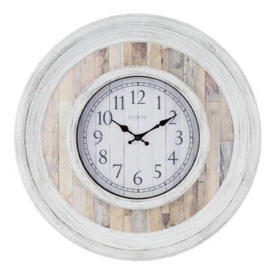 20" Round Distressed White and White Washed Wood Clock