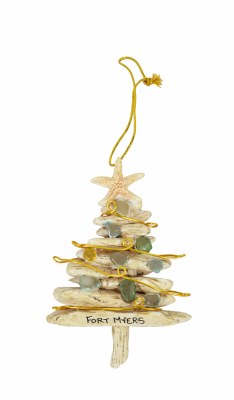 Fort Myers Driftwood Seaglass Tree Resin Ornament