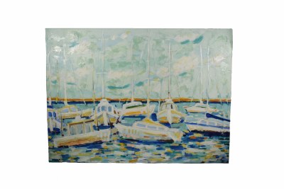 44" x 60" White Sailboats Anchored Canvas