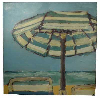 48" Square Green and White Stripped Umbrella Canvas