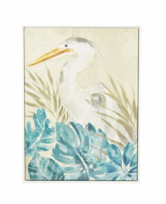 48" x 36" White Heron Gray and Blue Canvas Framed