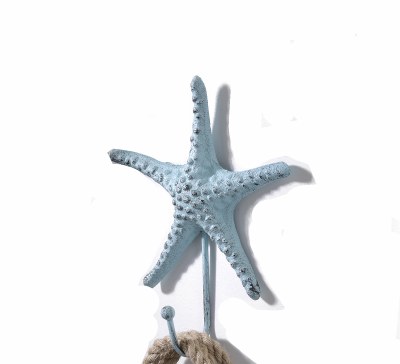 7" White Washed Blue Metal Starfish Hook