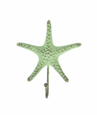 7" White Washed Green Metal Starfish Hook