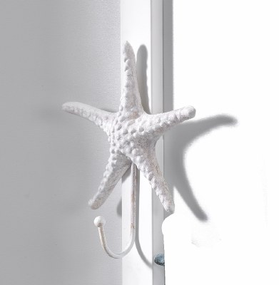 7" Distressed White Metal Starfish Hook