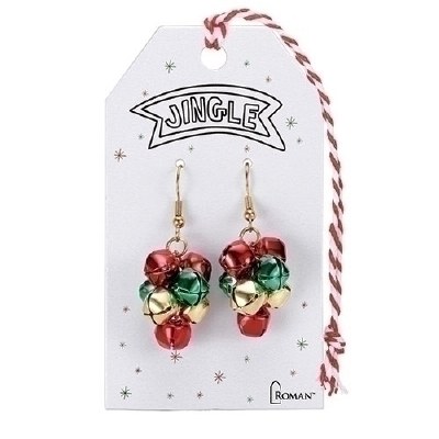 1.5" Red, Green and Gold Jingle Bell Earrings
