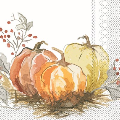 5" Square Painted Pumpkin Beverage Napkin Fall and Thanksgiving