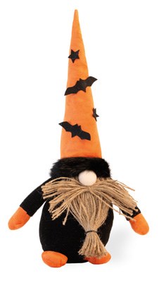 16" Halloween Orange and Black Merlin Gnome  Decoration