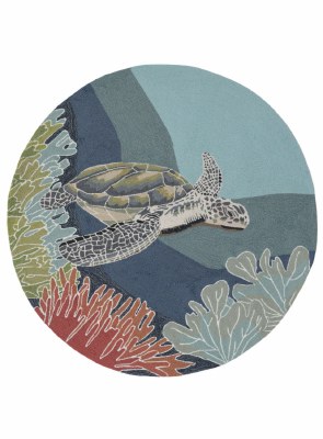 5' Round Ocean Turtle Rug