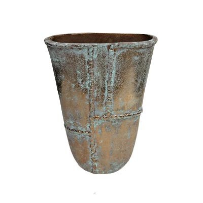 12" Distressed Gold Finish and Verdigris Flair Metal Vase