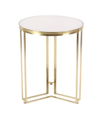 18" Round White Marble Table With Brass Double Bar Leg