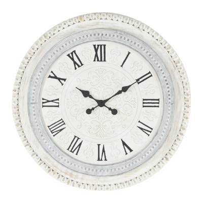 22" Round White Washed and Wooden Bead Clock