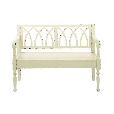 48" Distressed White Finish Wooden Bench