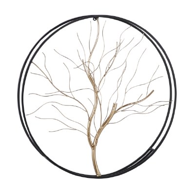 26" Round Gold Branch In Ring Metal Wall Art Plaque