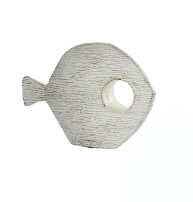 19" Distressed White Wood Fish With Eye Cutout