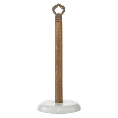 15" Brown Wooden and White Marble Paper Towel Holder