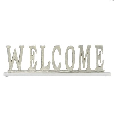 21" Silver "Welcome" Sign With Marble Base