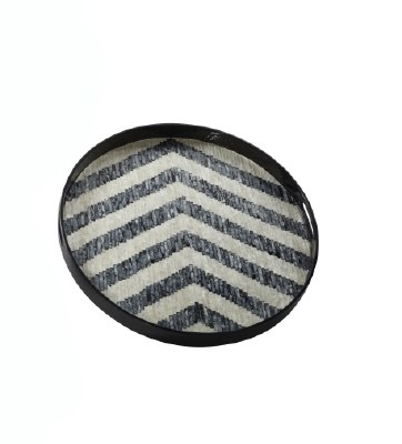 20" Round Mother Of Pearl Chevron Tray