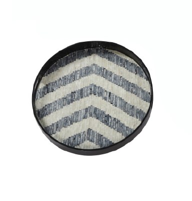 16" Round Mother Of Pearl Chevron Tray