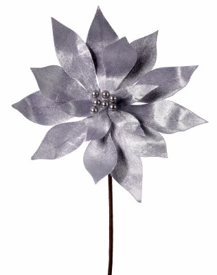 20" Silver and Gray Poinsettia With Pearls