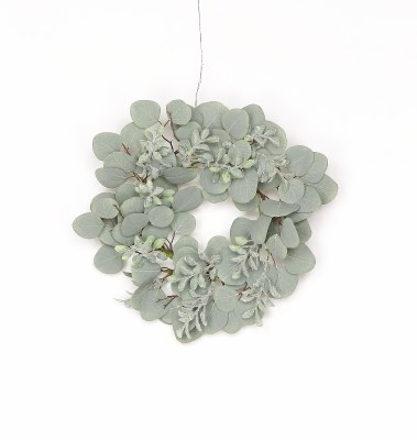 6" Faux Opening Gray Eucalyptus Leaf Candle Ring