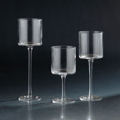 Set of 3 12", 10", 8" Clear Stemmed Votive Candleholders