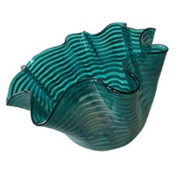 13" Green Stripe Ruffle Glass Bowl