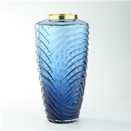 14" Blue Glass Vase With Gold Rim