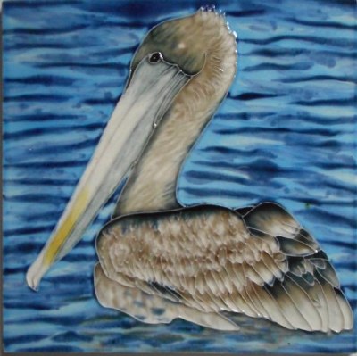 8" Square Pelican In The Ocean Ceramic Tile