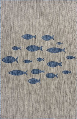 5' x 7' Gray and Navy School Of Fish Rug
