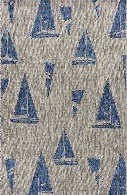 5' x 7' Gray and Navy Sailboats Rug