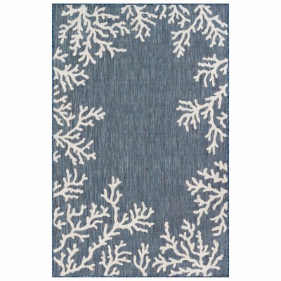 4.10' x 7.6' Navy Coral Border Rug