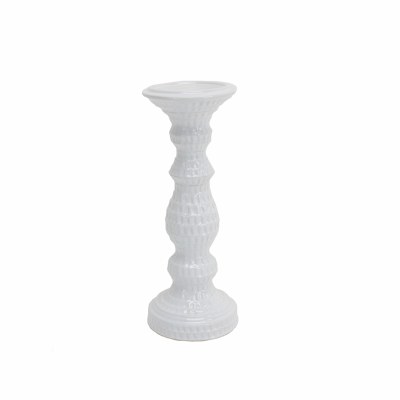 12" White Dimpled Ceramic Pillar Holder