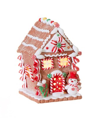 5.5" LED Gingerbread House With Snowman Outside