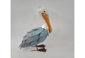 18" Blue and White Wooden and Metal Pelican Statue