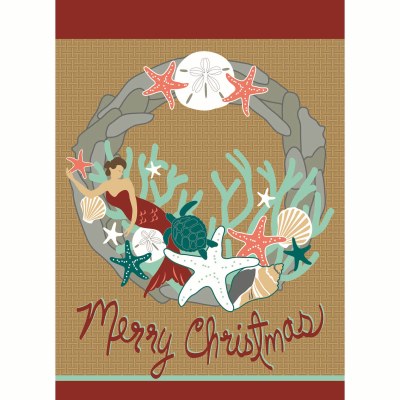 18" x 13" Mini Merry Christmas Mermaid Wreath Garden Flag