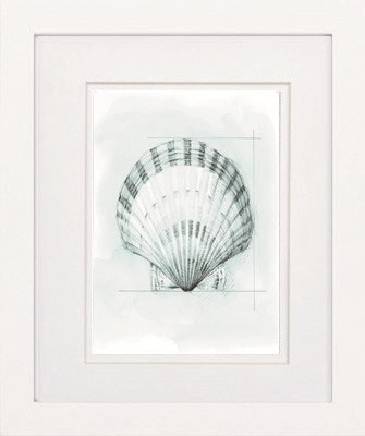 11" x 9" Light Blue Scallop Framed Print Under Glass