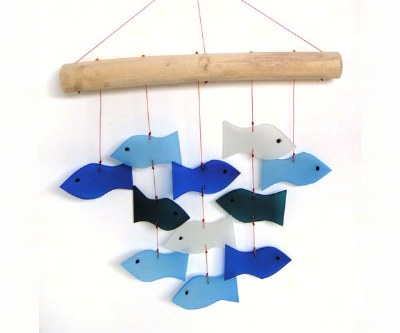 11" x 17" Multicolor Blue Glass School of Fish Wind Chime