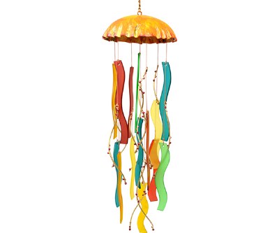 17" Multicolored Glass and Wood Jellyfish Wind Chime