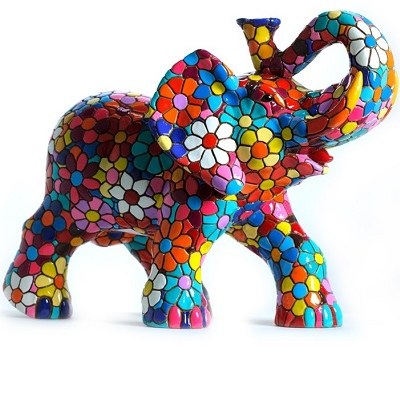 4" Multicolored Mosaic Flower Elephant