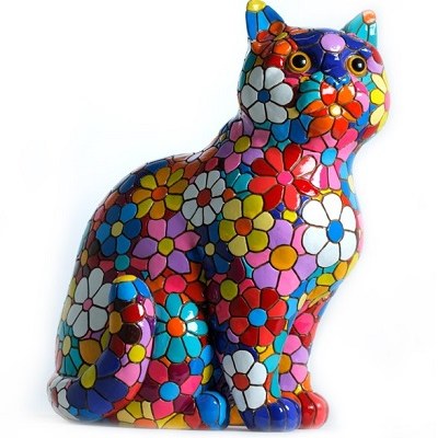 4" Multicolored Mosaic Flower Cat