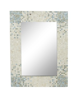 48" x 36" Aqua and White Mother Of Pearl Mosaic Mirror