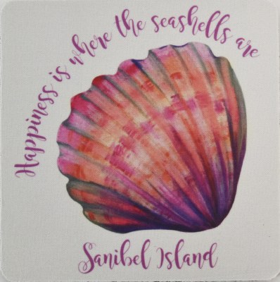 Sanibel Island "Happiness is Where the Seashells Are" Scallop Shell Coaster